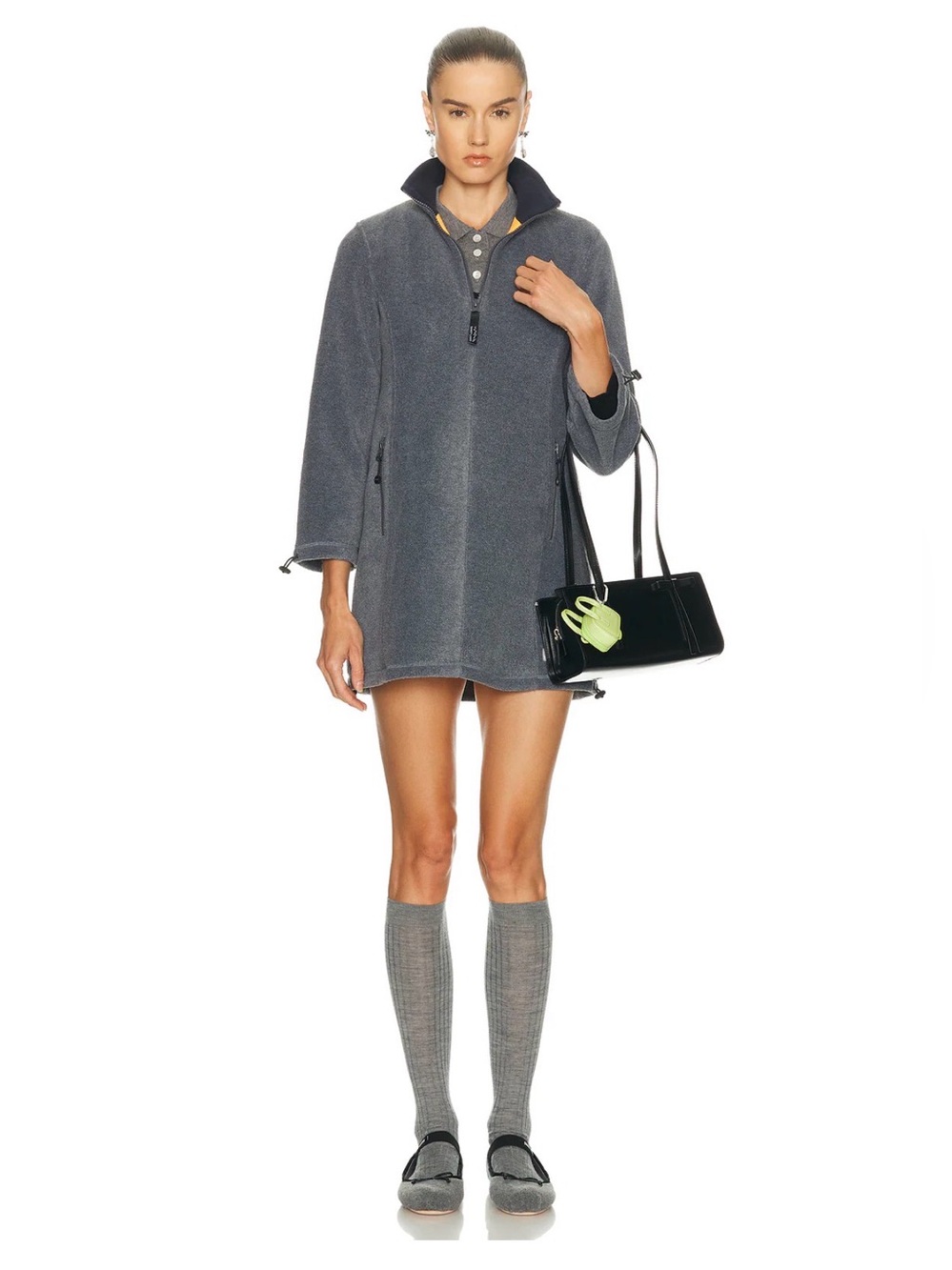 Sandy Liang Lamb Mini Long Sleeve Grey Fleece Dress